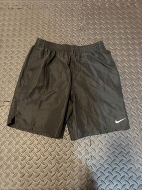 Nike Men's Black Athletic Shorts with White Swoosh